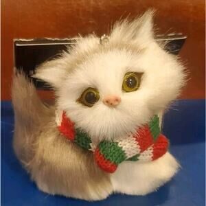 Realistic 3 Inch Christmas Shoppe Gray White Cat Kitten Christmas Ornament Unus